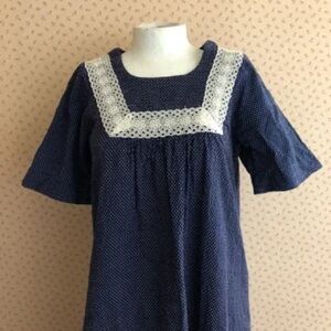 🎉 HOST PICK 🎉 Vintage Handmade Navy and White Lace Trim Maxi Dress
